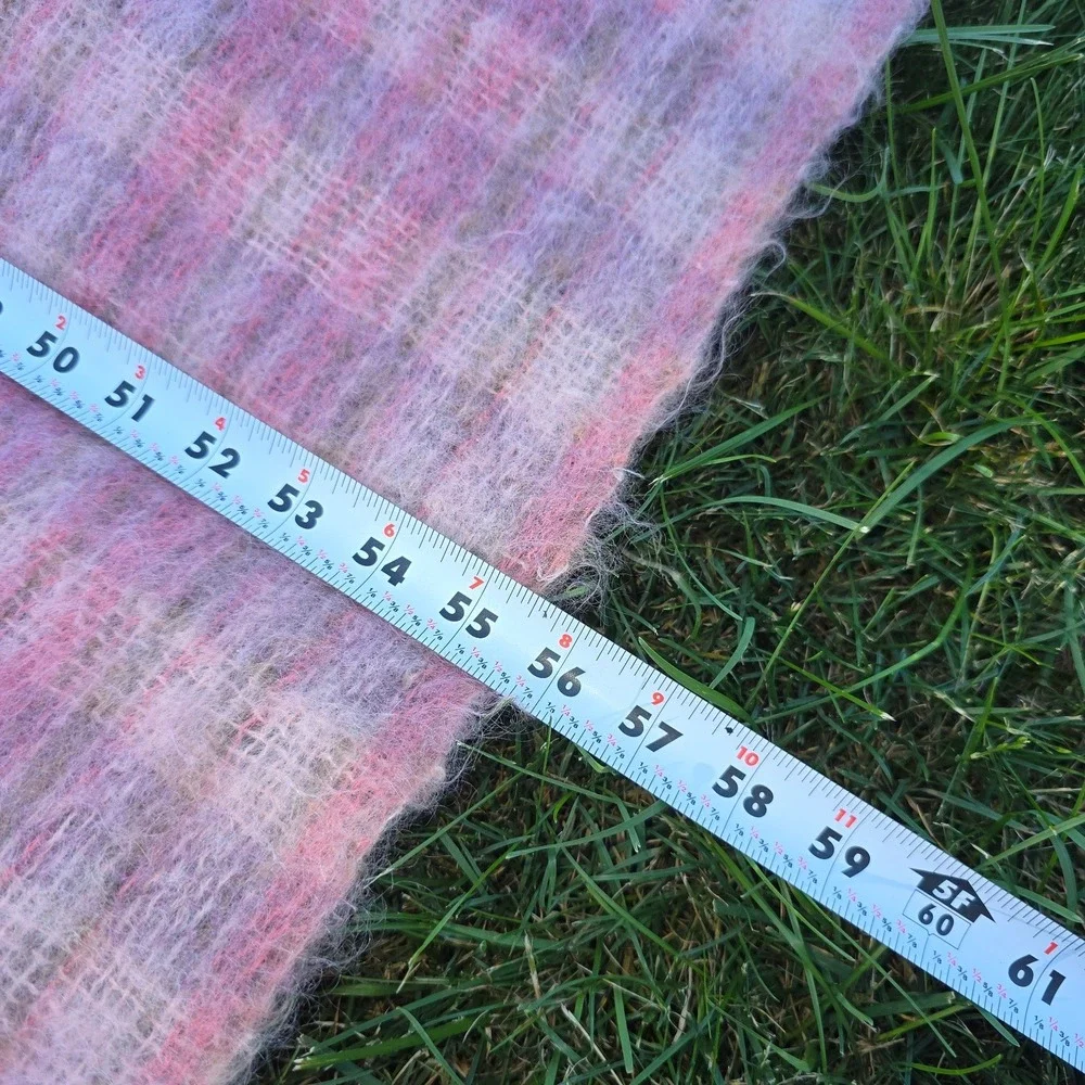 Donegal Design Ireland Mohair Wool Pink Purple Plaid Fringed Throw Blanket 60x54